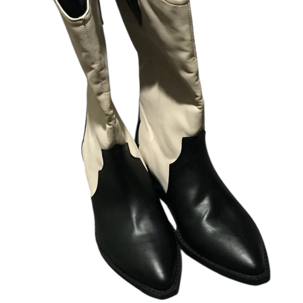 Dolce Vita Black and Cream Heeled Boots - Picture 8 of 11